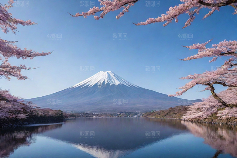 精致细节富士山与周围景色的完美呈现