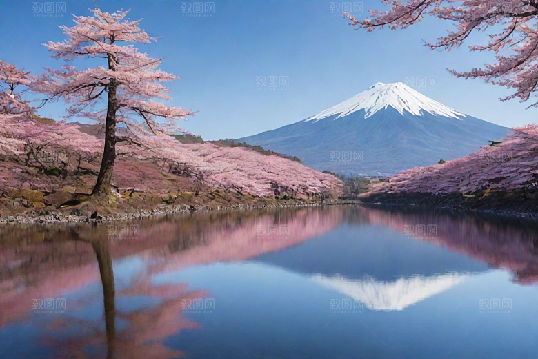 精致细节富士山与周围景色的完美呈现