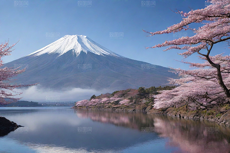 精致细节富士山与周围景色的完美呈现