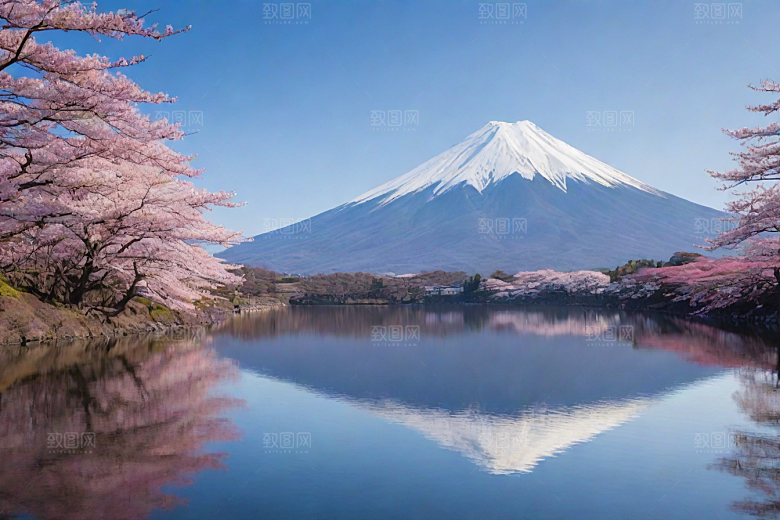 精致细节富士山与周围景色的完美呈现