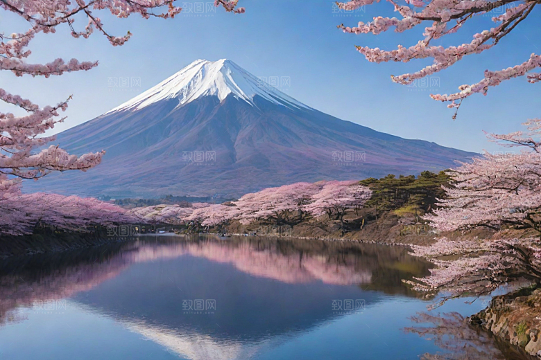 精致细节富士山与周围景色的完美呈现