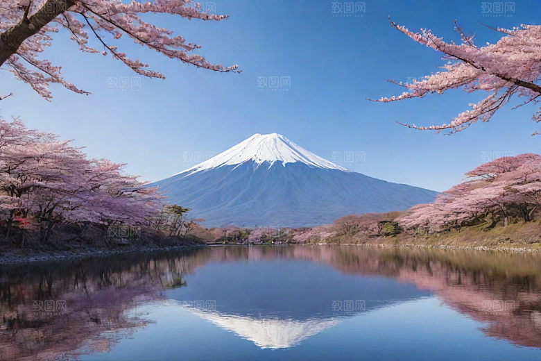 精致细节富士山与周围景色的完美呈现