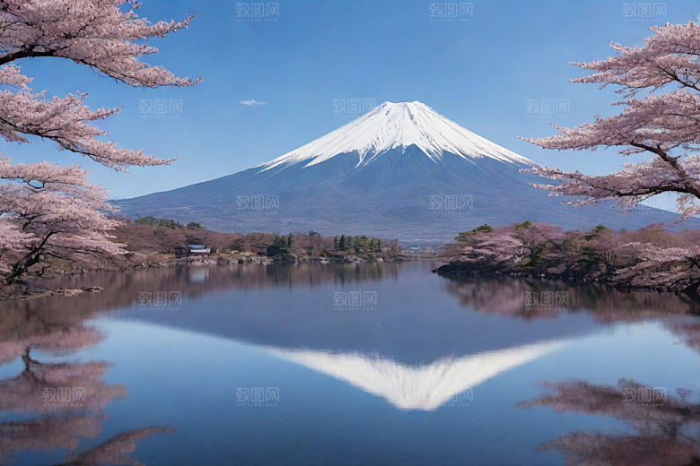 壮丽广角富士山的雄伟美景
