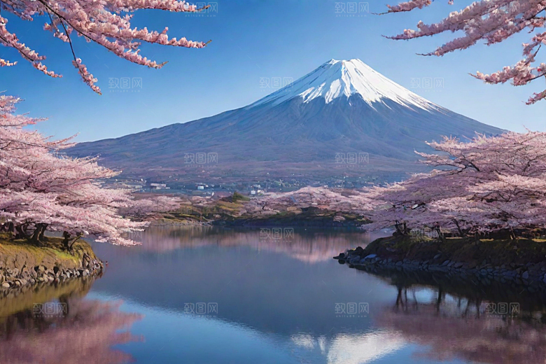 壮丽广角富士山的雄伟美景