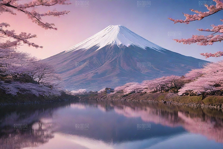 壮丽广角富士山的雄伟美景