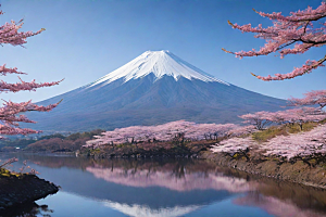 壮丽广角富士山的雄伟美景