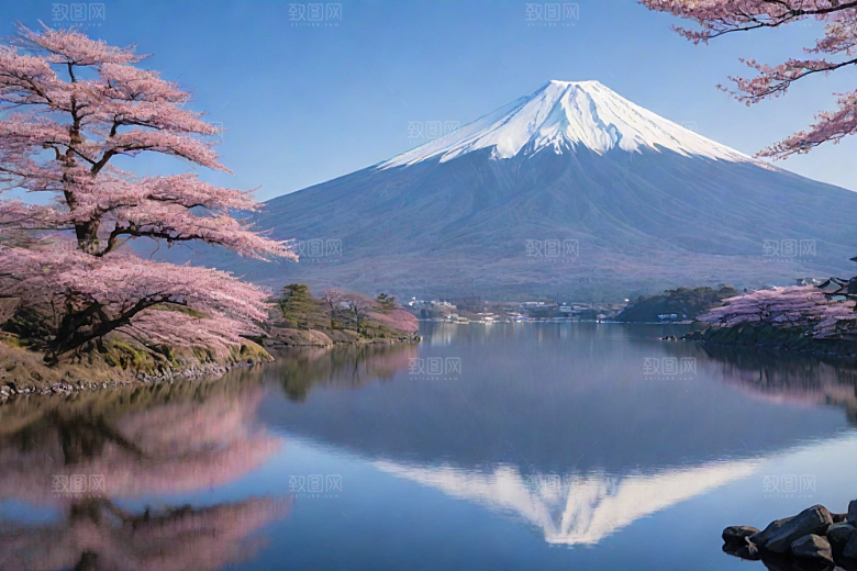 壮丽广角富士山的雄伟美景