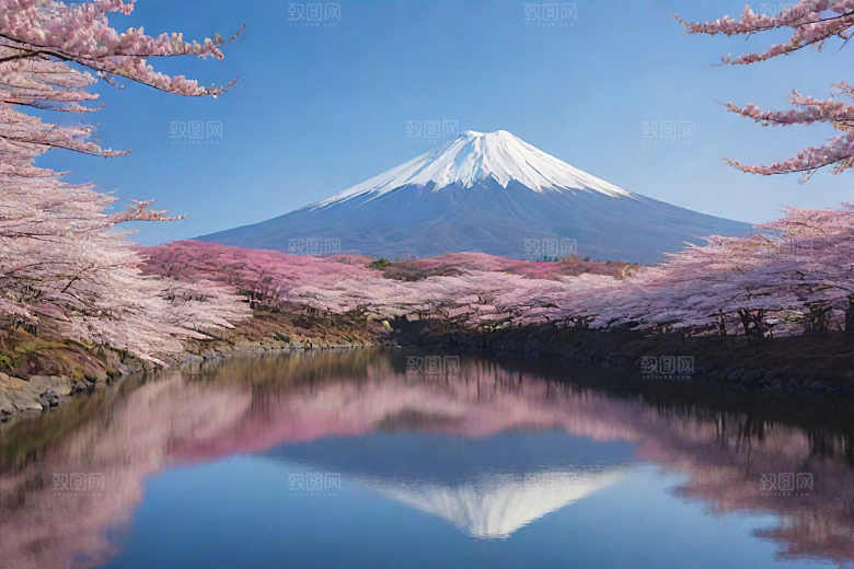 壮丽广角富士山的雄伟美景