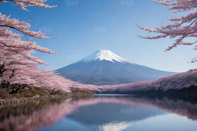 壮丽广角富士山的雄伟美景