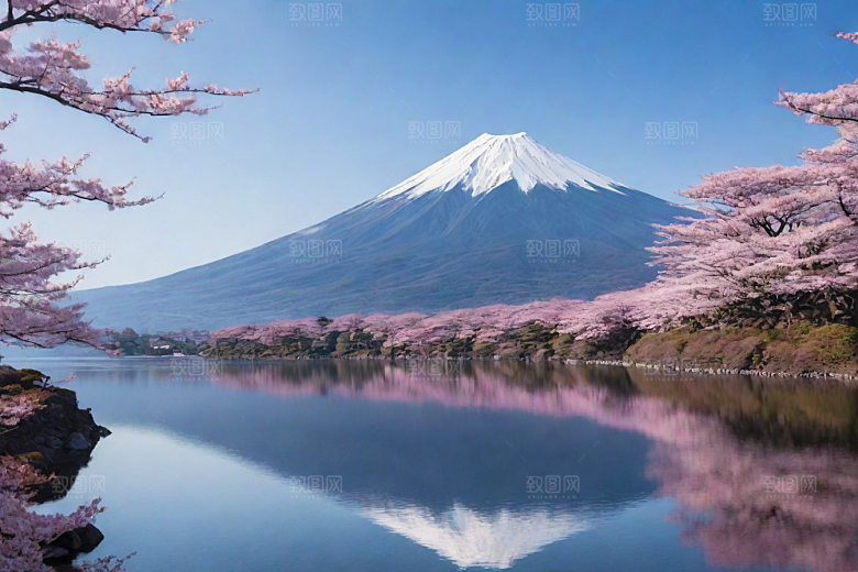 壮丽广角富士山的雄伟美景