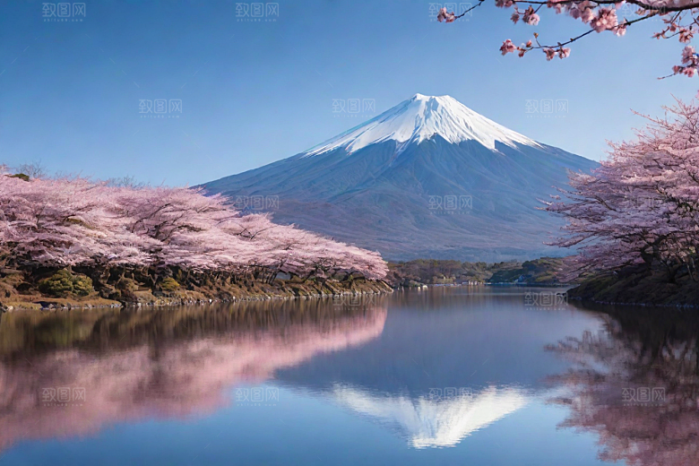 壮丽广角富士山的雄伟美景
