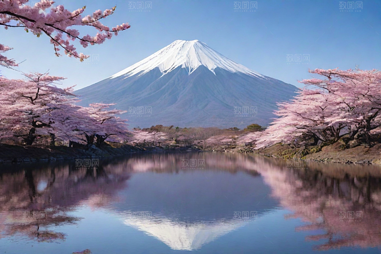 壮丽广角富士山的雄伟美景