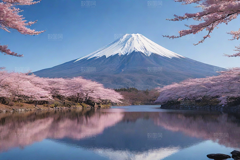 壮丽广角富士山的雄伟美景