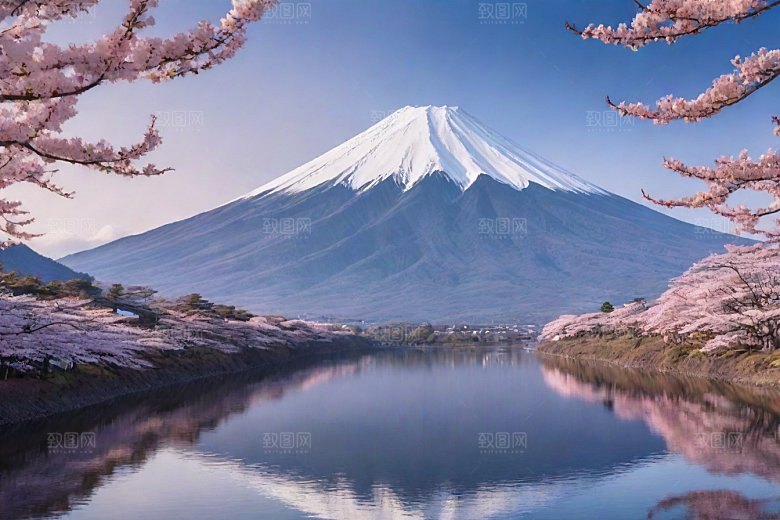 壮丽广角富士山的雄伟美景