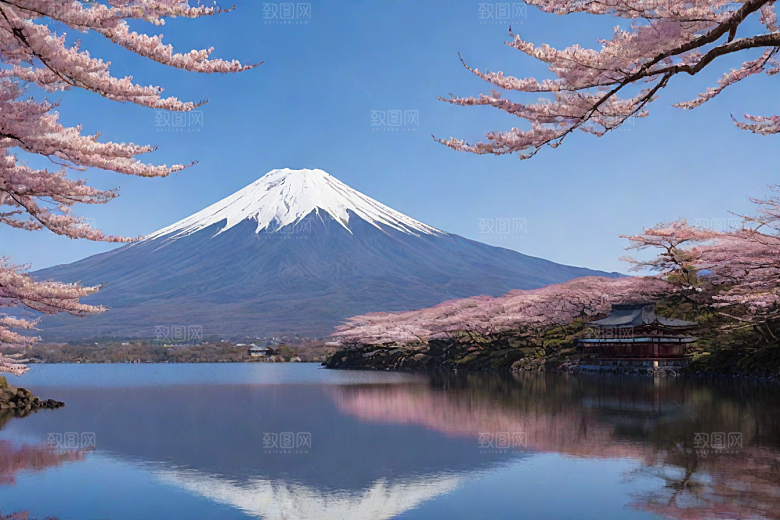 壮丽广角富士山的雄伟美景