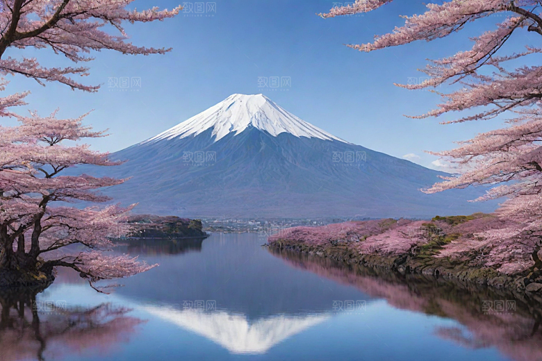 壮丽广角富士山的雄伟美景