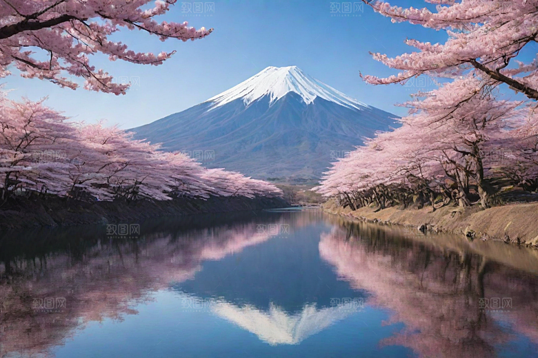 壮丽广角富士山的雄伟美景