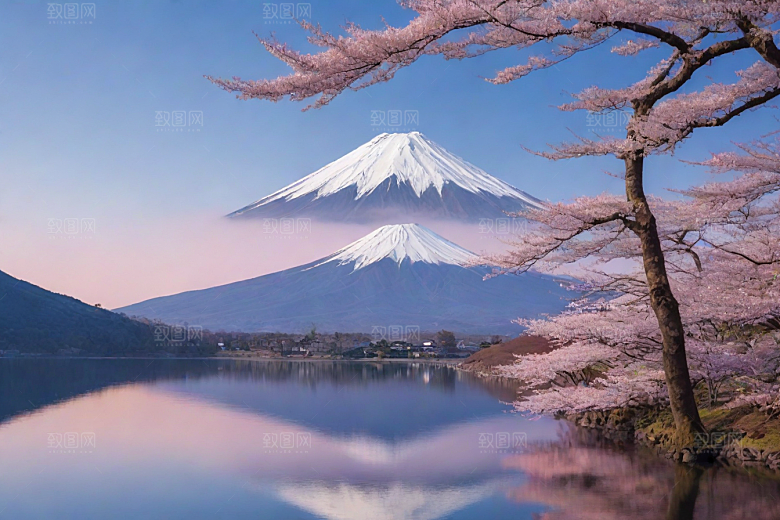 壮丽广角富士山的雄伟美景