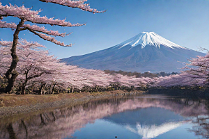 壮丽广角富士山的雄伟美景