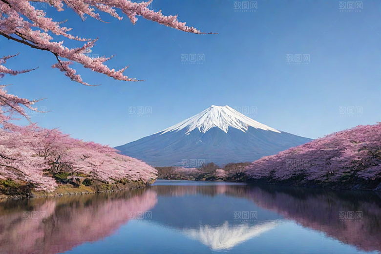 精致细节富士山与周围景色的完美呈现