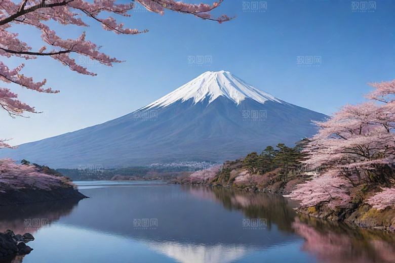 精致细节富士山与周围景色的完美呈现