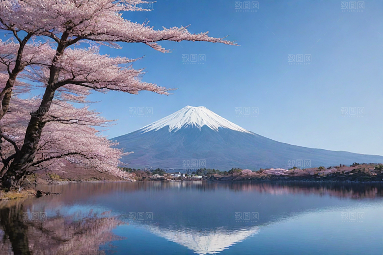 精致细节富士山与周围景色的完美呈现