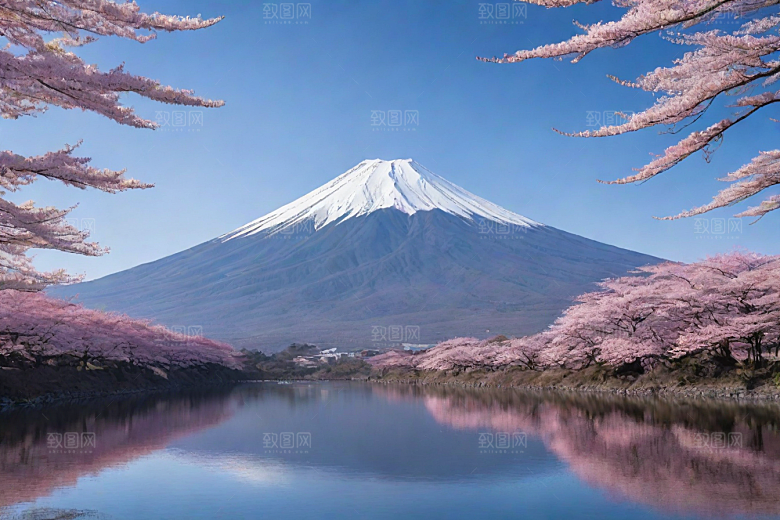 精致细节富士山与周围景色的完美呈现