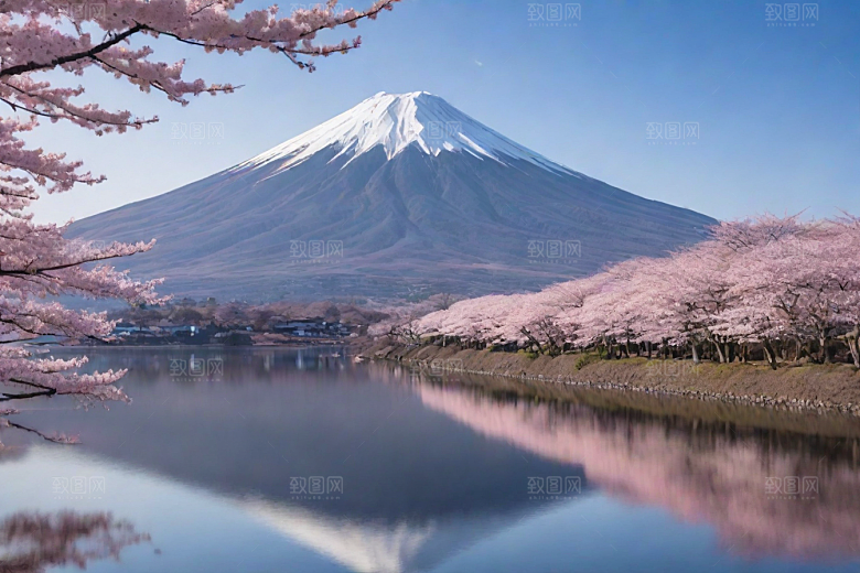 精致细节富士山与周围景色的完美呈现
