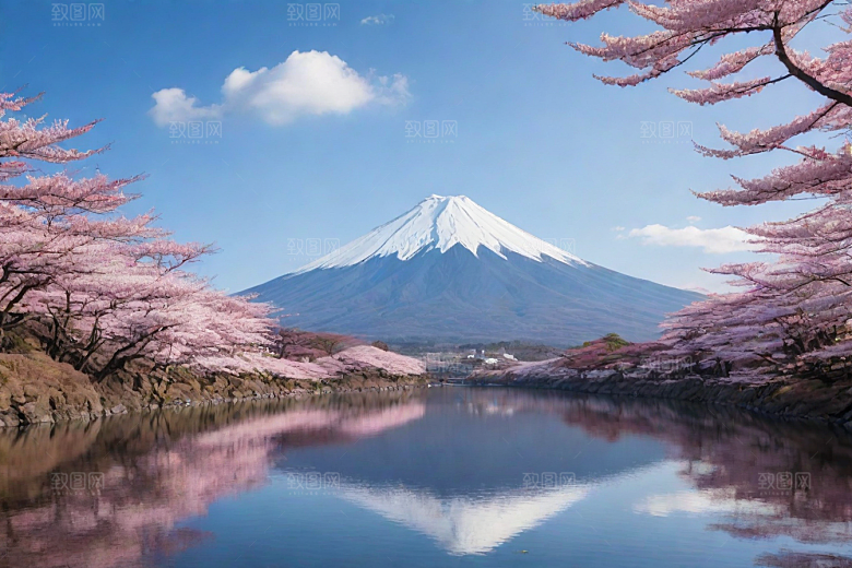 精致细节富士山与周围景色的完美呈现