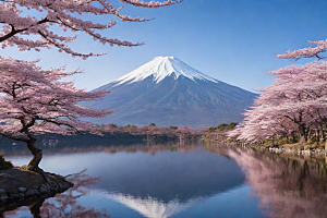 樱花树与富士山的对比