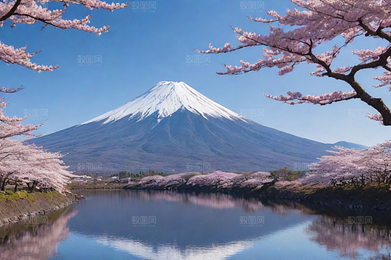樱花树与富士山的对比