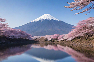 樱花树与富士山的对比