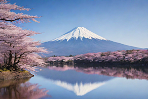 樱花树与富士山的对比