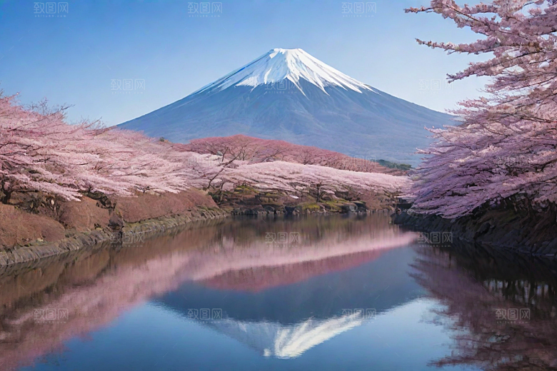 樱花树与富士山的对比