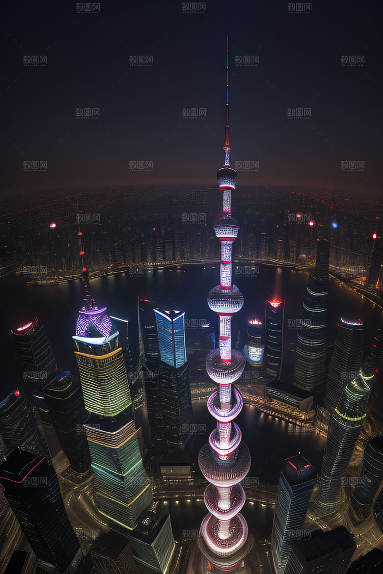 上海地标建筑东方明珠塔的壮丽景观