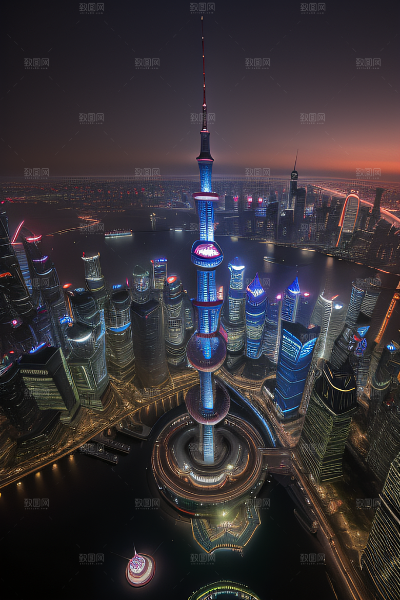 上海地标建筑东方明珠塔的壮丽景观