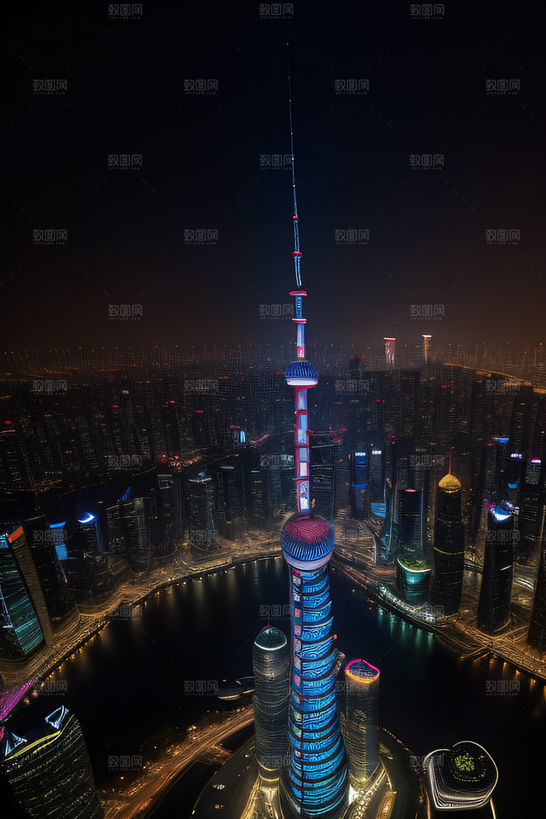 上海地标建筑东方明珠塔的壮丽景观