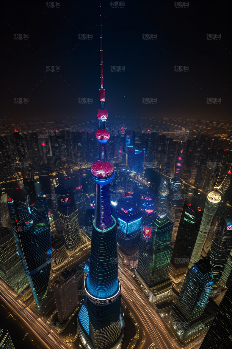 上海地标建筑东方明珠塔的壮丽景观