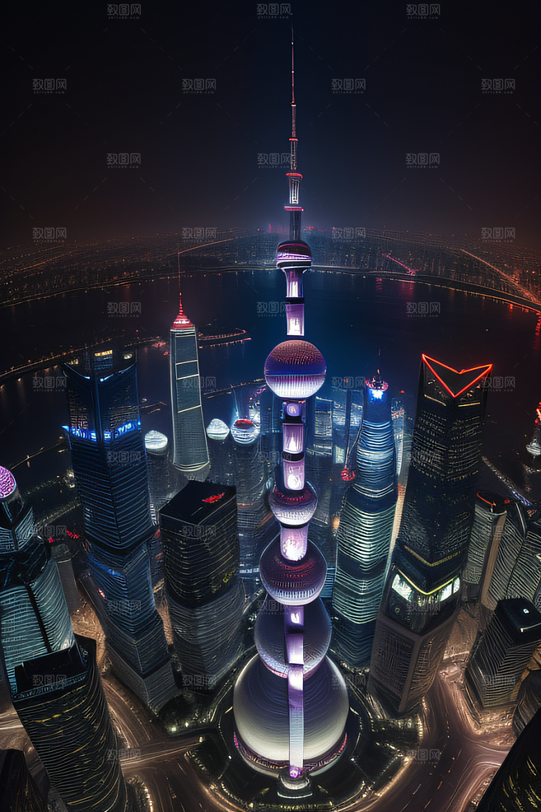 上海地标建筑东方明珠塔的壮丽景观