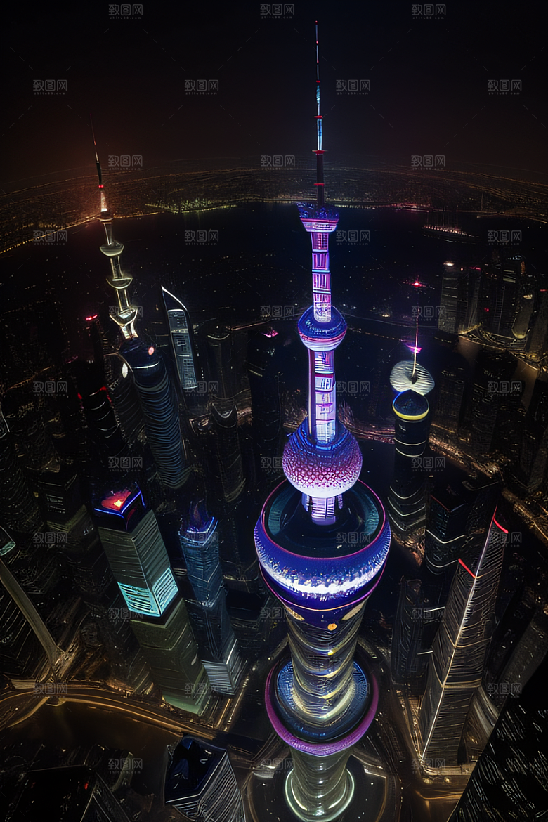 上海地标建筑东方明珠塔的壮丽景观