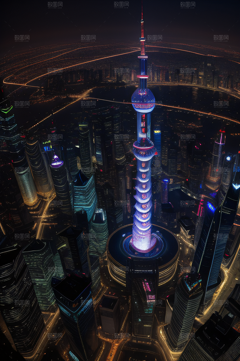 上海地标建筑东方明珠塔的壮丽景观