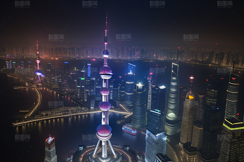 上海之光东方明珠塔的璀璨夜景