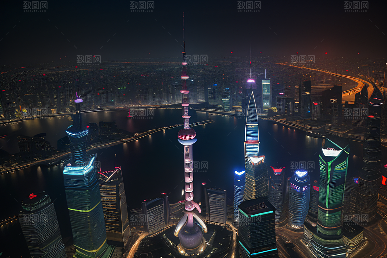 上海之光东方明珠塔的璀璨夜景