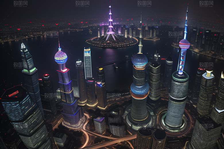 上海之光东方明珠塔的璀璨夜景