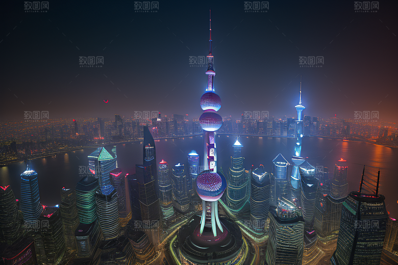 上海之光东方明珠塔的璀璨夜景