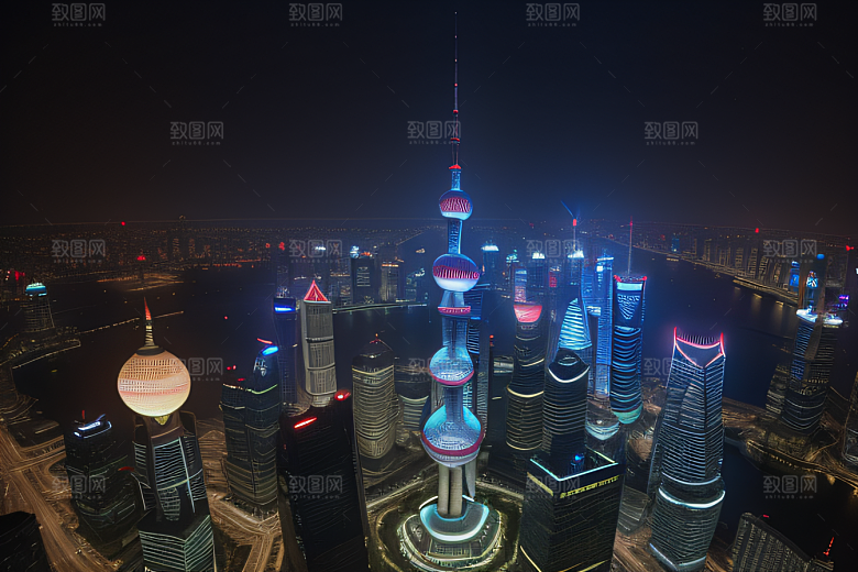 上海之光东方明珠塔的璀璨夜景