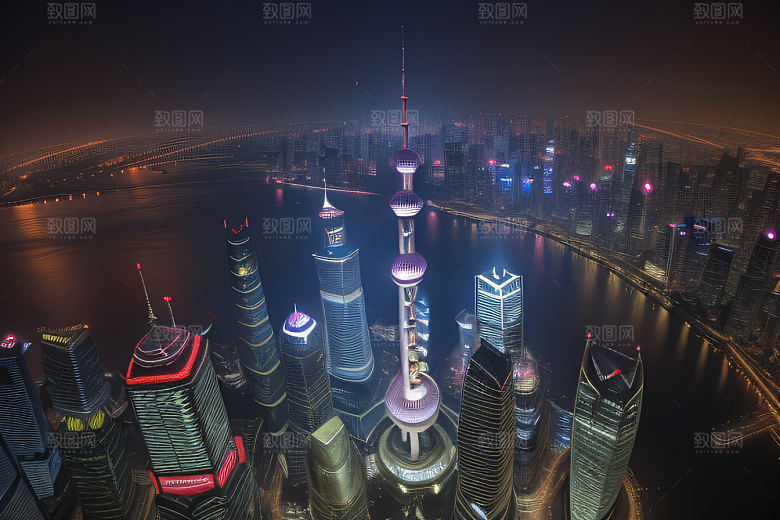 上海之光东方明珠塔的璀璨夜景
