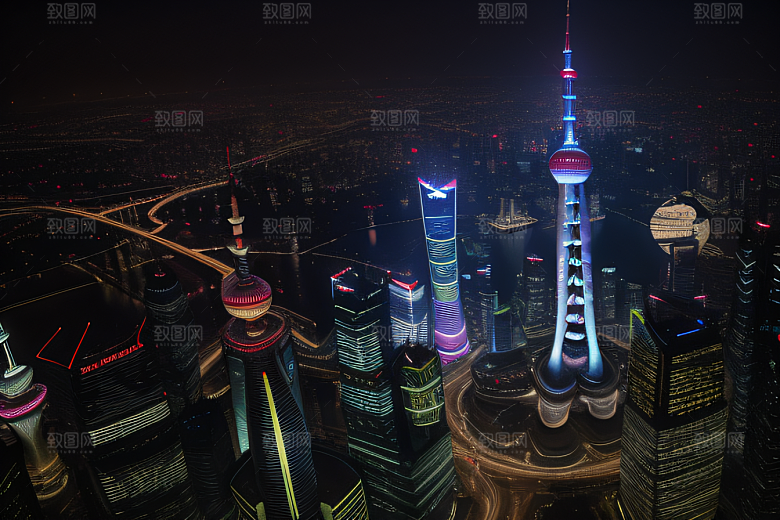 上海之光东方明珠塔的璀璨夜景