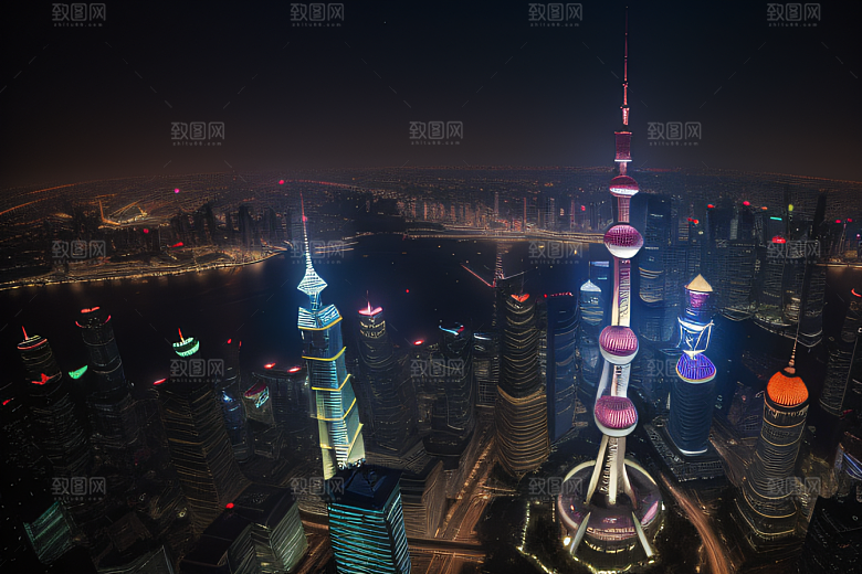 上海之光东方明珠塔的璀璨夜景