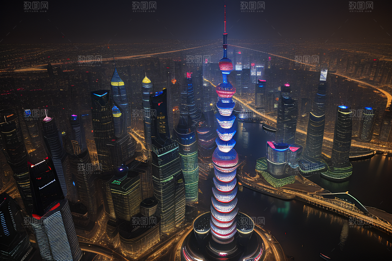 上海之光东方明珠塔的璀璨夜景